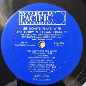 Lee Konitz Plays With The Gerry Mulligan Quartet Vinyl Lp '57